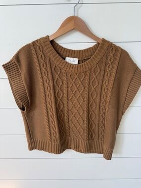 Cleobella Toffee Brown Cable Knit Sweater Knit Top sz Large